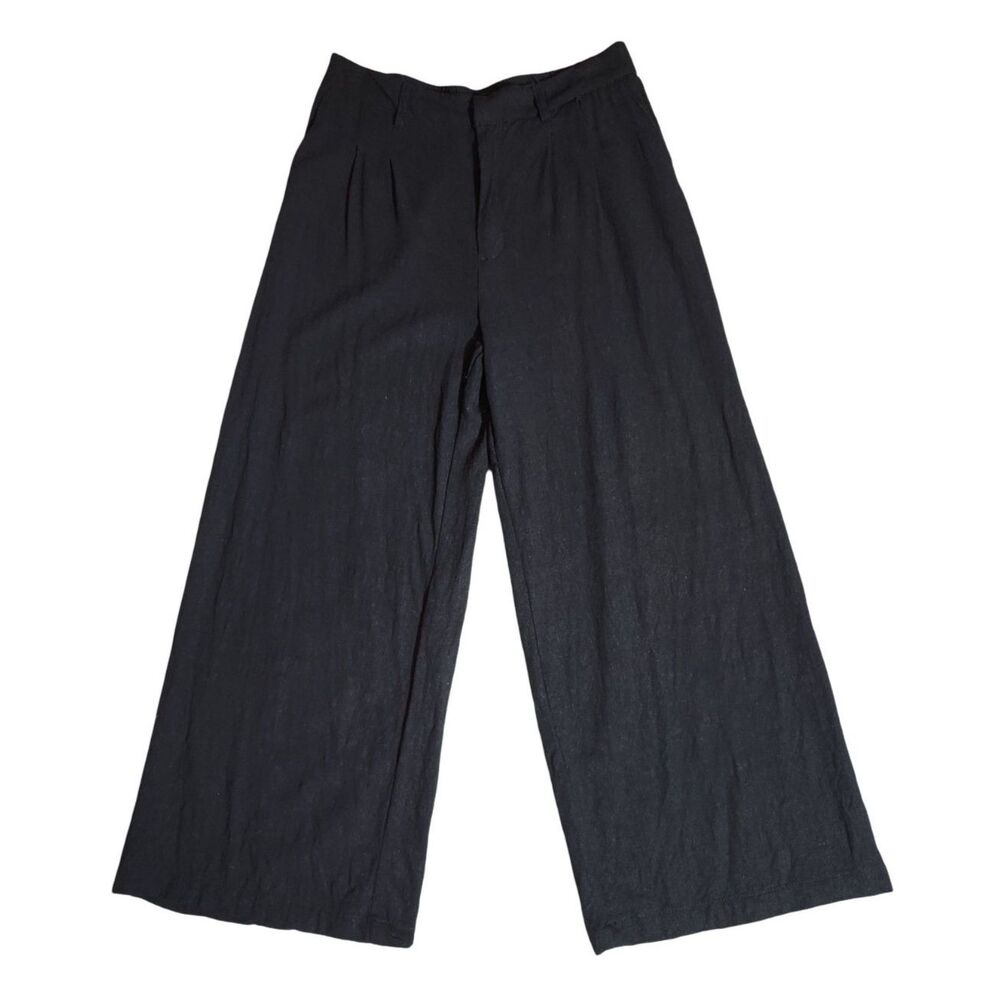 Blenca Black High-Waisted Wide Leg Linen Blend Pants